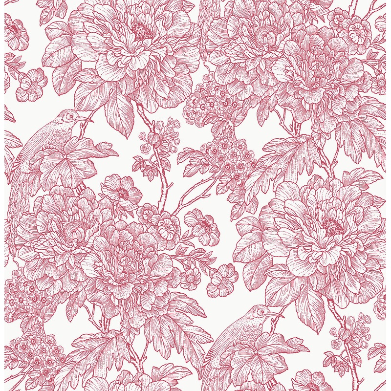 2901-25410 Birds of Paraside Breeze Red Floral Wallpaper Per Bolt
