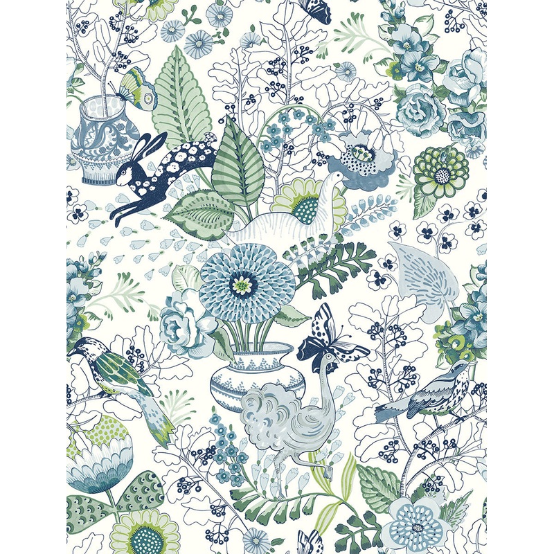2821-12804 Whimsy Blue Fauna Wallpaper Per Bolt