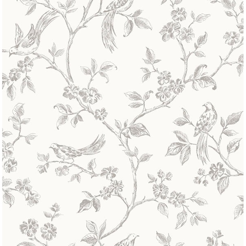 2814-24977 Aaron White Bird Trail Wallpaper Per Bolt