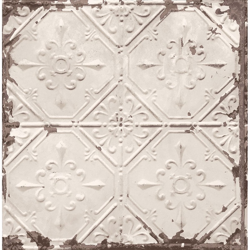 Tin Ceiling Beige Distressed Tiles Wallpaper Per Bolt
