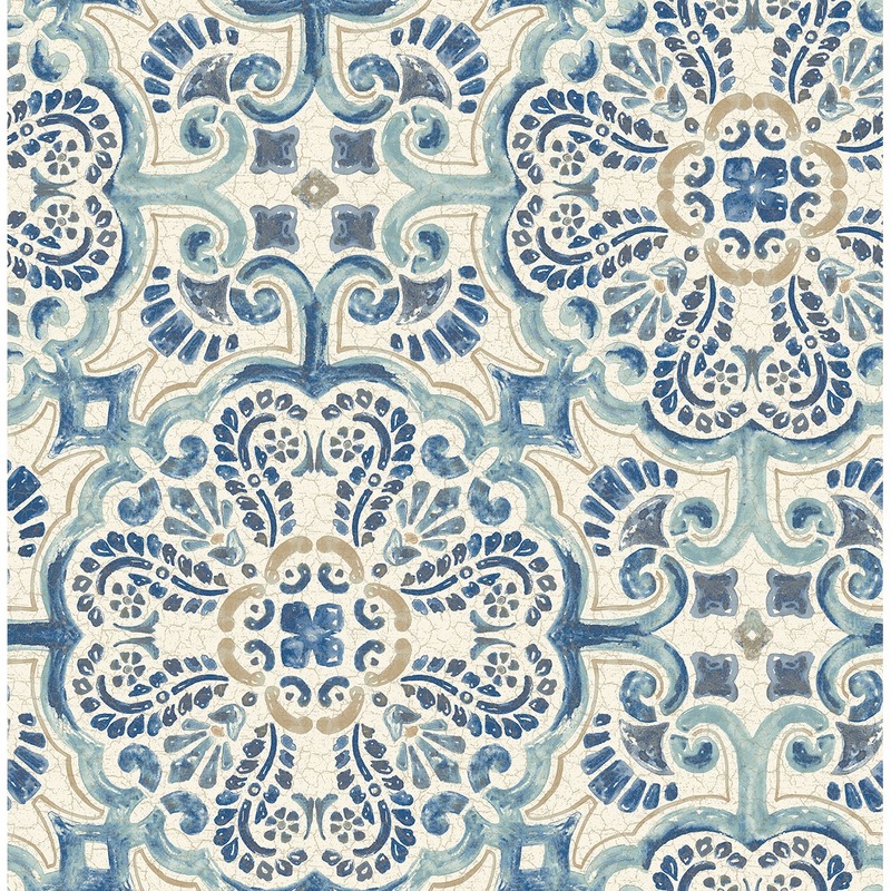 2540-24046 Florentine Blue Tile Wallpaper Per Bolt