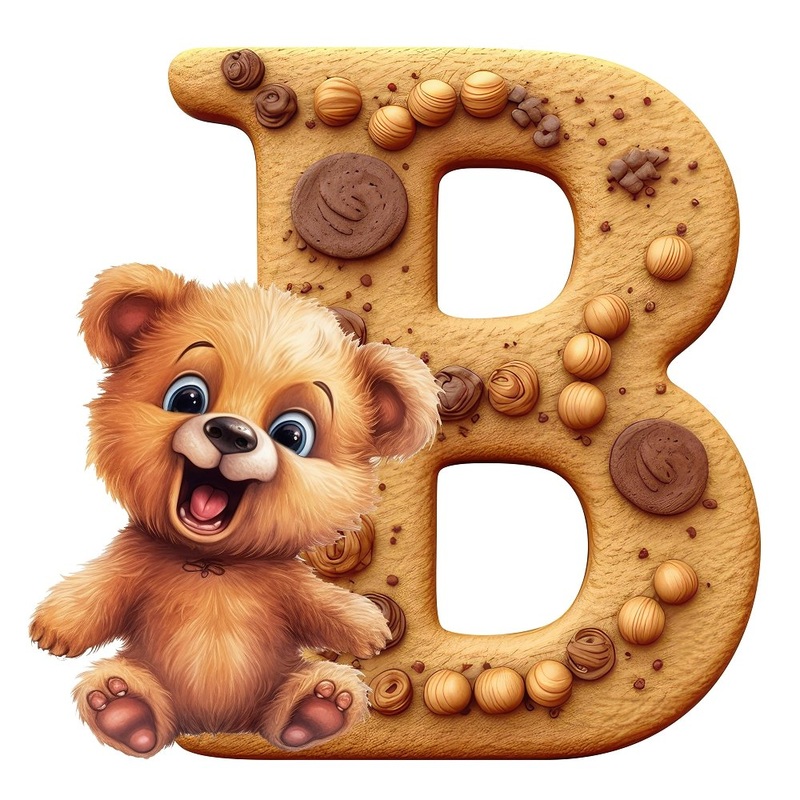 “B” Bear Cookie Fabric Panel Quilting Cotton 4.5 Inches by 4.5 Inches