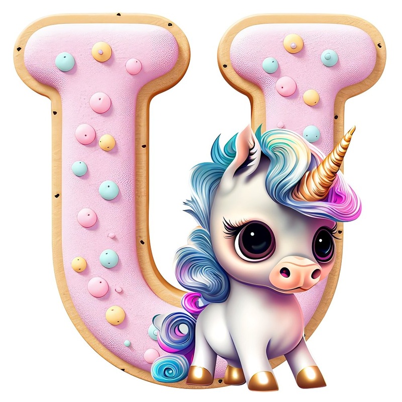 “U” Unicorn Cookie Fabric Panel Quilting Cotton 4.5 Inches by 4.5 Inches