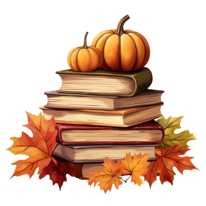 Fall Books with Pumpkins #2 Fabric Panel Quilting Cotton 4.5 Inches by 4.5 Inches