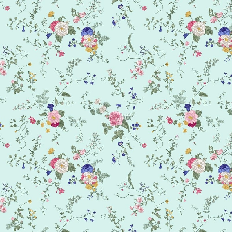 Victorian Floral Fabric – Blue Quilting Cotton Yard – 36″ x 45″
