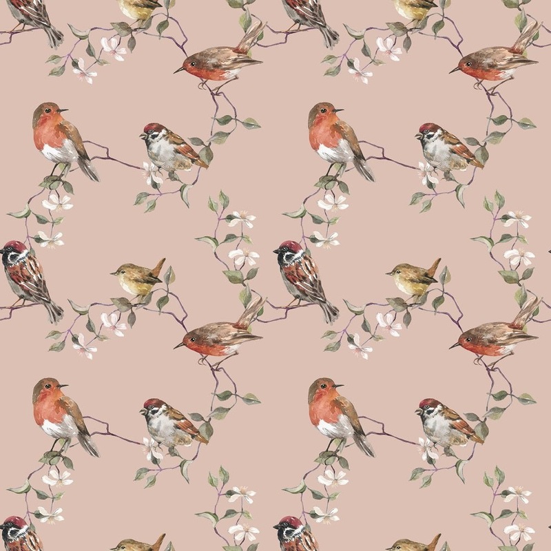 Watercolor Allover Birds Fabric – Brown Quilting Cotton Yard – 36″ x 45″